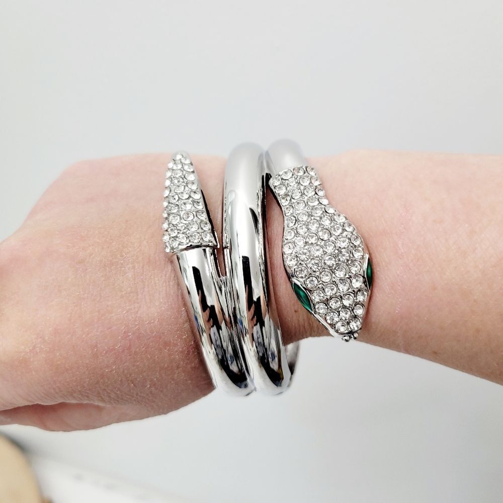 Brand New Silver Rhinestone Snake Bangle Bracelet